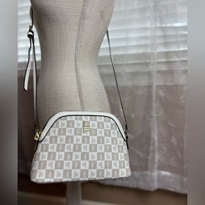 London Fog Ellie Signature Crossbody Bag in White/Gray Monogram Print, Small